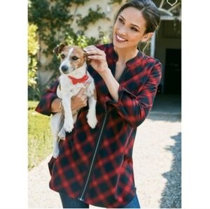 Soft Surroundings Plaid Zip Up Manchester Shirt, XL